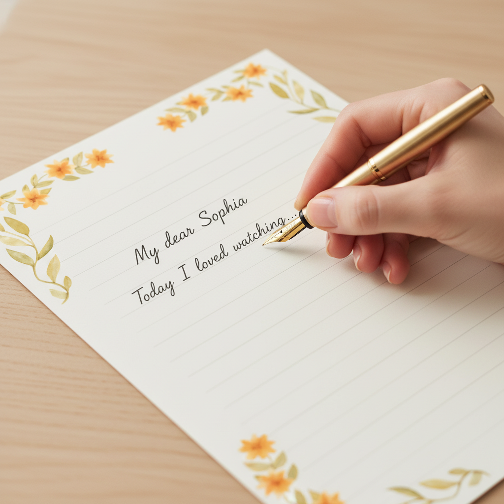 Hand writing with natural handwriting on floral page