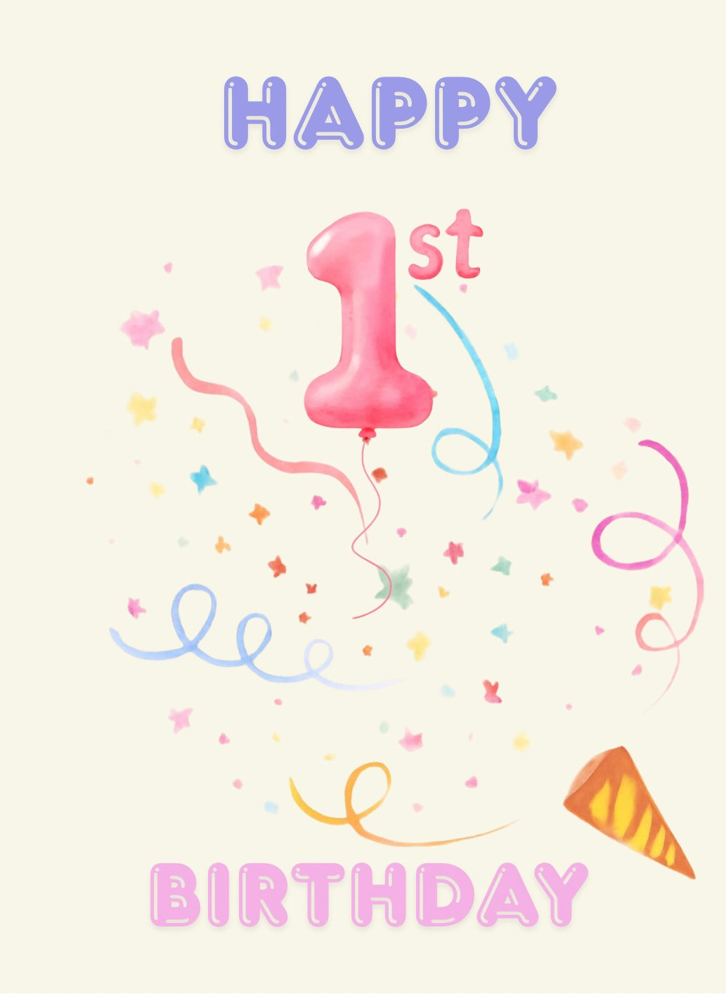 Happy 1st Birthday Card - Balloon Number | Printable Greeting Card