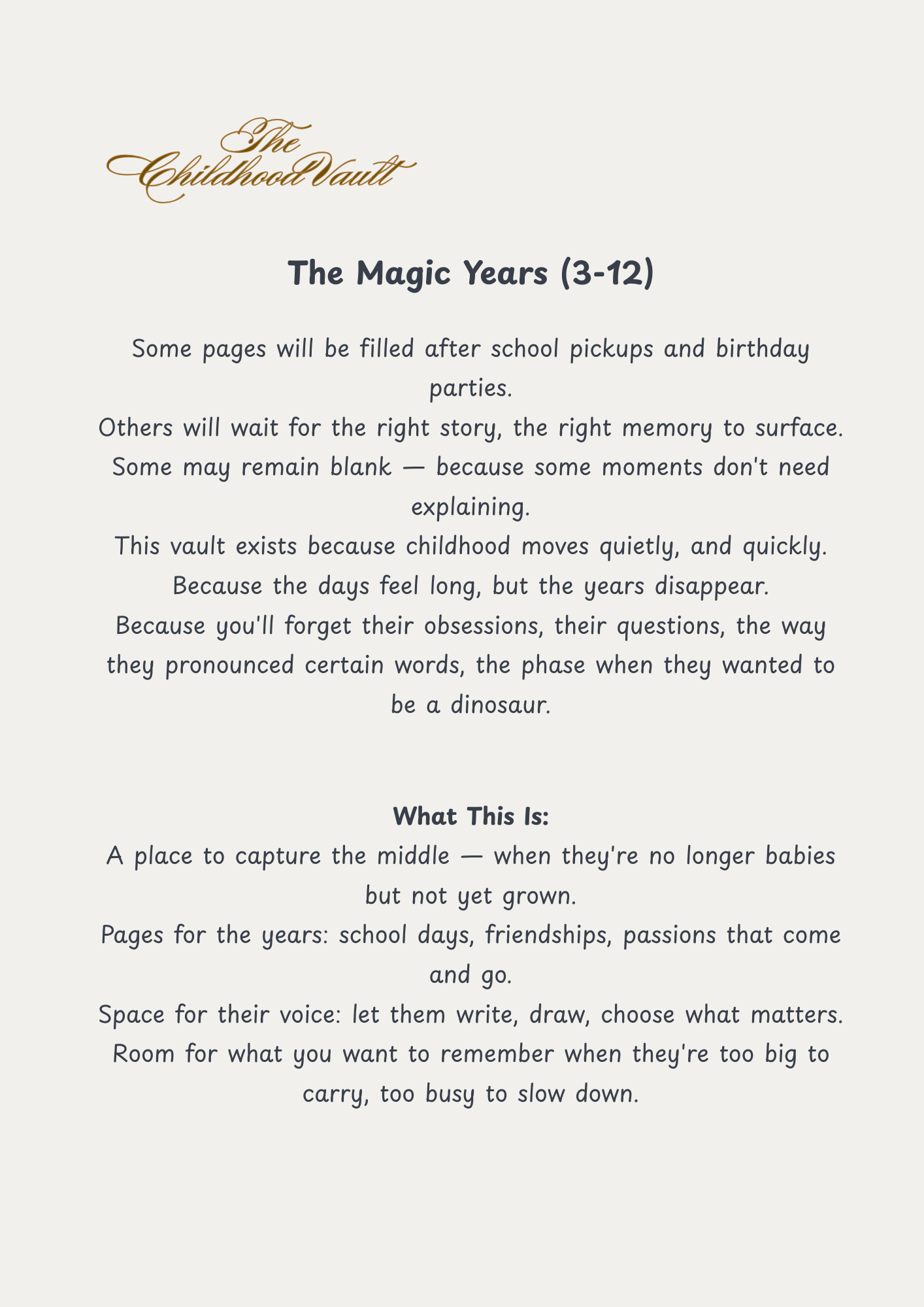 The Childhood Vault | Printable Memory Keepsake Book (107 pages)