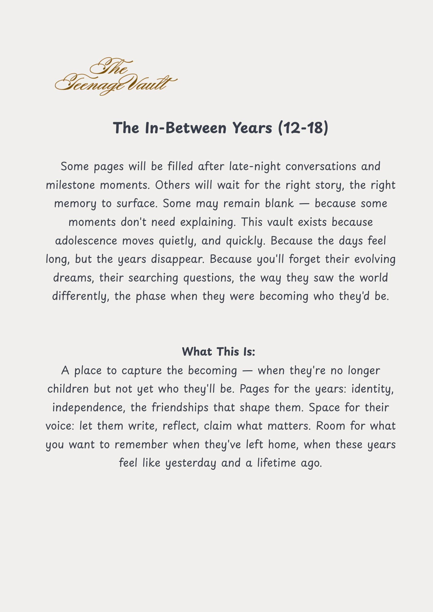 The Teenage Vault | Printable Memory Keepsake Book (104 pages)